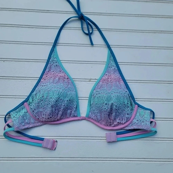 Victoria's Secret Lilac Purple Blue Lace String Bikini Swim Top Triangle 34B - Picture 7 of 12